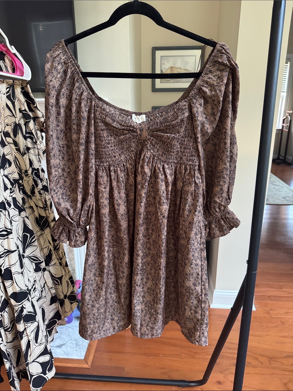 Urban Outfitters Brown Floral Long Sleeve Peasant Dress